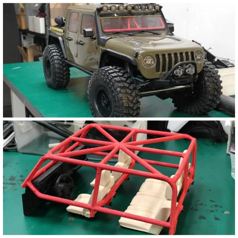 For Axial SCX10 III Jeep Gladiator 1/10 RC Crawler Interior Set Seats Roll Cage Dashboard 3D Printed Scale Upgrade Parts