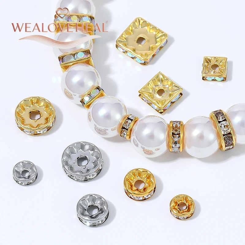 20 Stück 18K vergoldete Messing-Strass-Abstandshalterperlen, 6/8/10MM quadratische, runde, gehämmerte Trennperlen, DIY-Perlenherstellungszubehör – Detail 17
