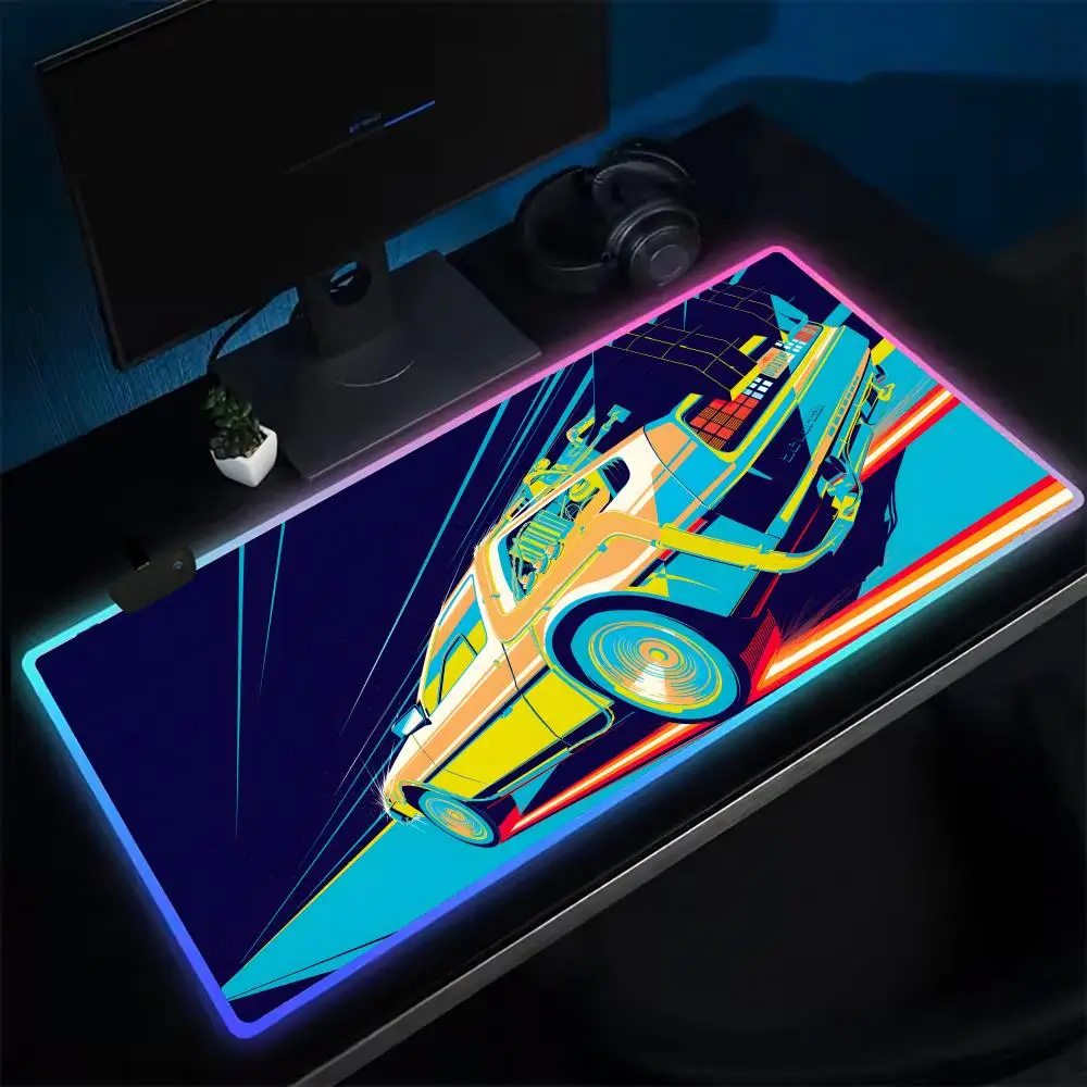 Movie B-Back To The Future Mouse Pad Anime Gaming Mouse Pad LED Table Pads Backlit Rubber Desktop XXL Mousepad RGB Desk Mats