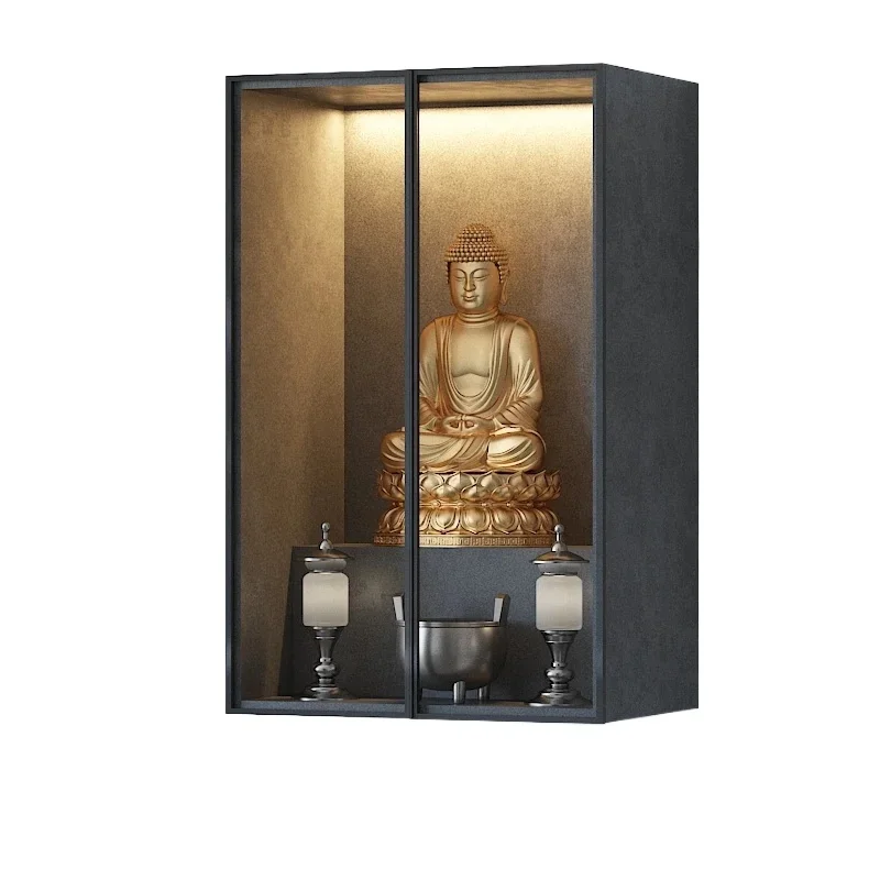 

Simple Buddha Niche Door Altar Altar Buddha Cabinet God of Wealth Guanyin Guan Gong License Statue Cabinet