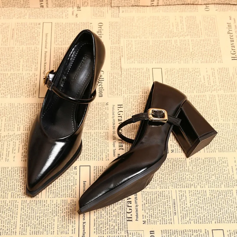 Women's PU Mary Jane Heels Spring Pointed Toe Shoes