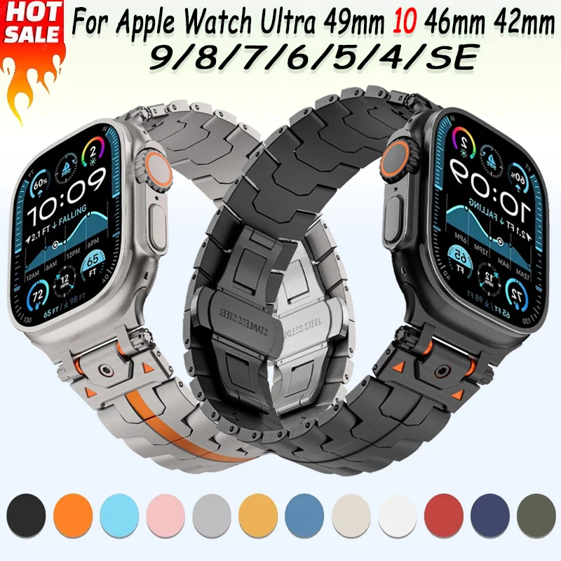 Металлический ремешок для Apple Watch Ultra 49 мм 10 46 мм 42 мм, сменный деловой браслет iWatch 9 8 7 6 5 45 мм 44/41/40 мм, аксессуары