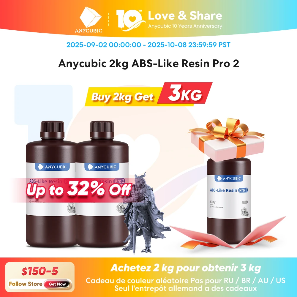 

ANYCUBIC ABS-Like Pro 2 3D Printer UV Resin 405nm For LCD DLP Printers Strong Formula Printing Accuracy Up to 0.1mm ABS+ Update