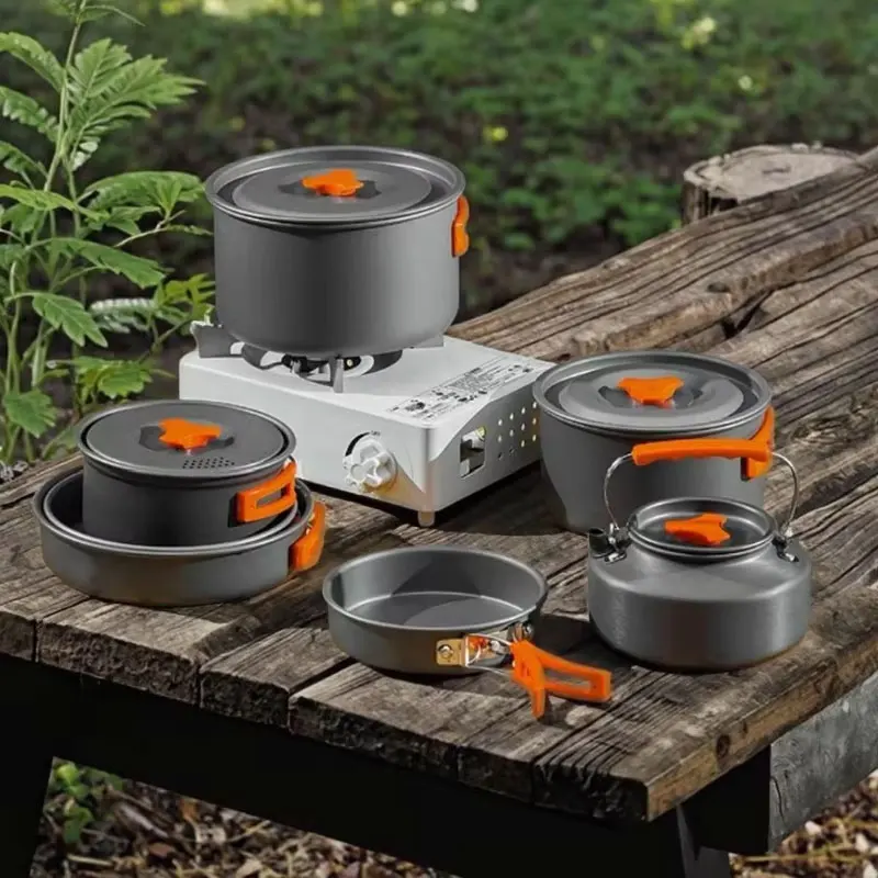 アウトドアキャンプ調理器具-ポータブルケトル-キャンプポットセット-フライパン-ティーポット-ロードトリップ-キャンプ用品