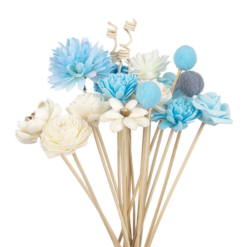 20PCS Blue Series Flower Rattan Sticks Fireless Fragrances Reed Diffuser Stick Diy Ornaments Home Decor