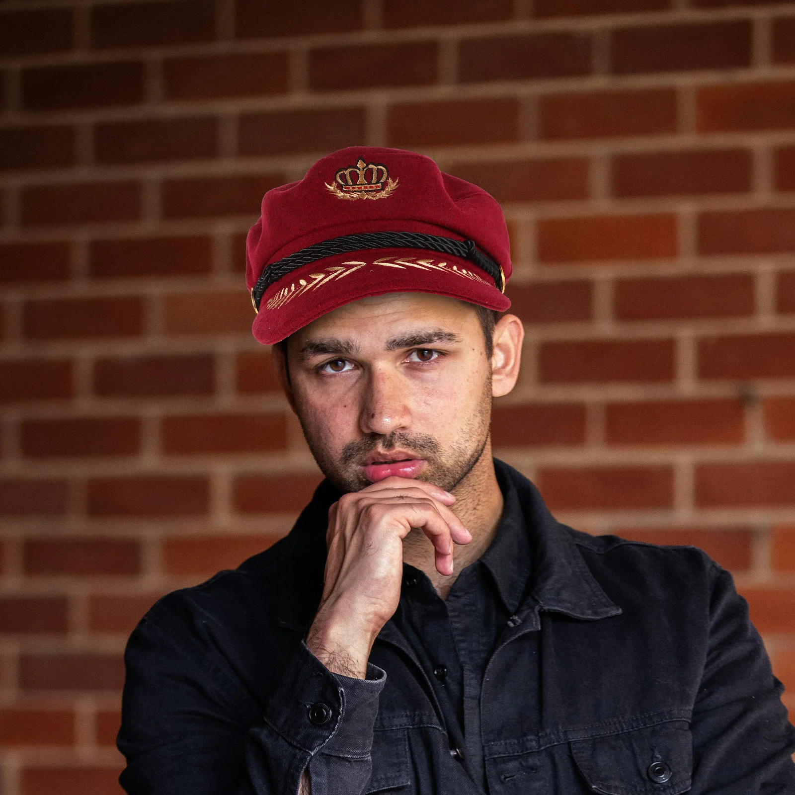 

Navy Hat Retro Pilot Crown Wheat Embroidery Woolen Captain Costume Protection Travel Party Boating Yacht Accessory