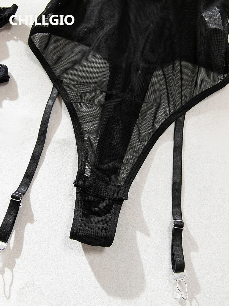 CHILLGIO النساء منقوشة طباعة داخلية التنانير 4 قطع مجموعات الأزياء المثيرة تأثيري قطعة واحدة مزيج Strappy السروال القصير الملابس الداخلية #4