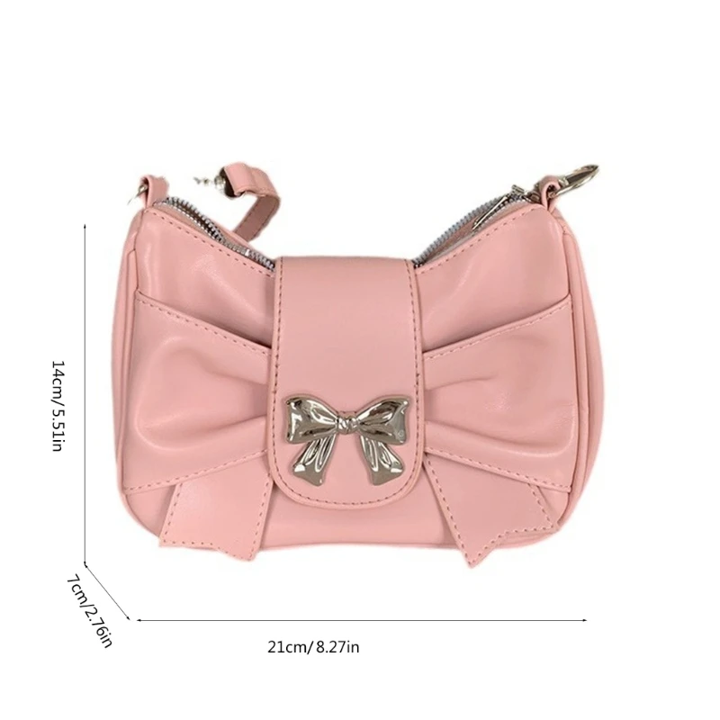 E74B Womens PU Leather Shoulder Bag Bowknot Crossbody Bag Small Messenger Bag Bow Handbag Shopping Dating Bag for Daily