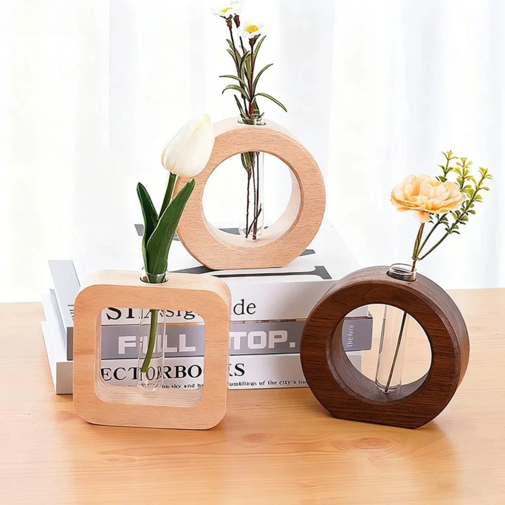 Holz Pflanze Hydrokultur Maschine Reagenzglas Vase Wohnzimmer Pflanze Pflanzer Desktop Grüne Pflanze Moderne Dekoration Ornament