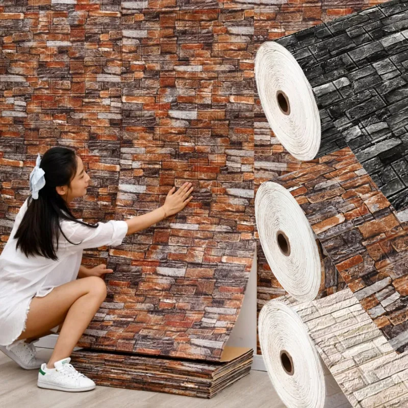 Peel And Stick 3D Brick Wallpaper 70cmx1m Waterproof Anti Stain Wall Sticker Kitchen Apartment Indoor Home Wall Decor