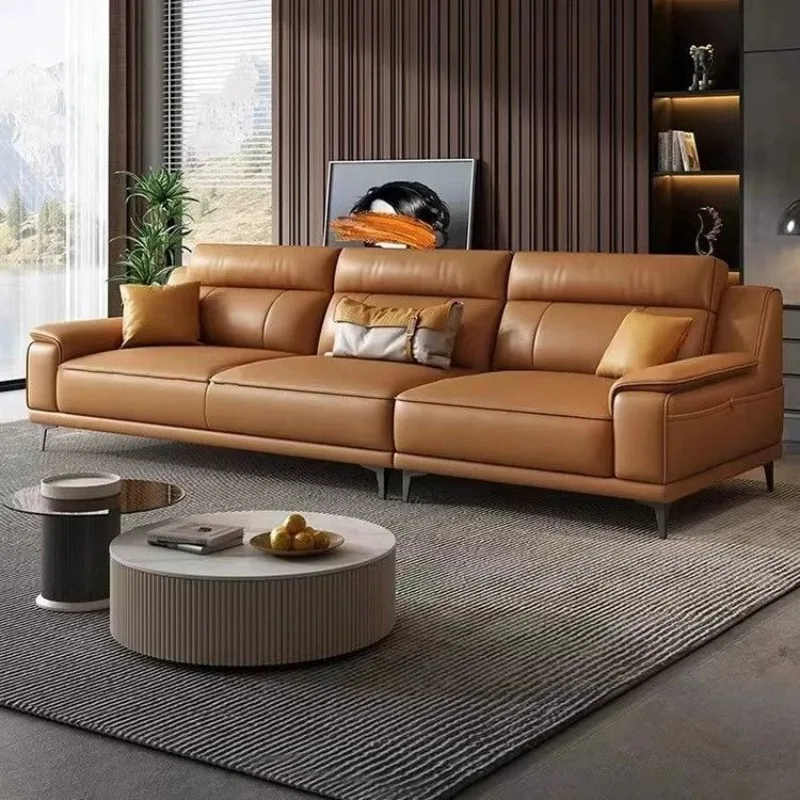 Einfaches Ledersofa aus echtem, importiertem Rindsleder der ersten Schicht