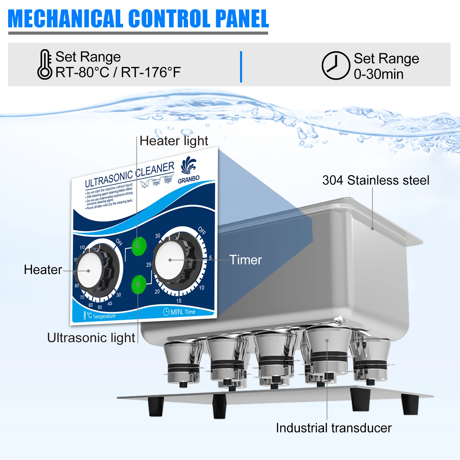 Limpador ultrassônico para computador PCB, Auto Cadeias, Controle de discagem, Temporizador de aquecedor, Bico, Óleo, Poeira de ferrugem, 15L, 540W, 40KHz