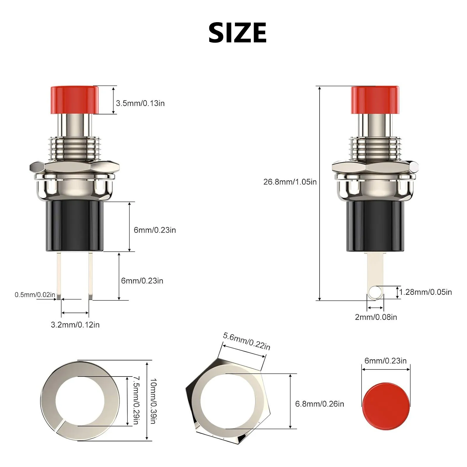 15PCS Momentary Push Button Switch, 1A 250VAC SPST Mini Pushbutton Switches Normally Open(NO)
