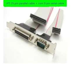 LPT 25 pin printer parallel port + rs232 / com db9 serial cable desktop pc rear bracket Profile 30cm
