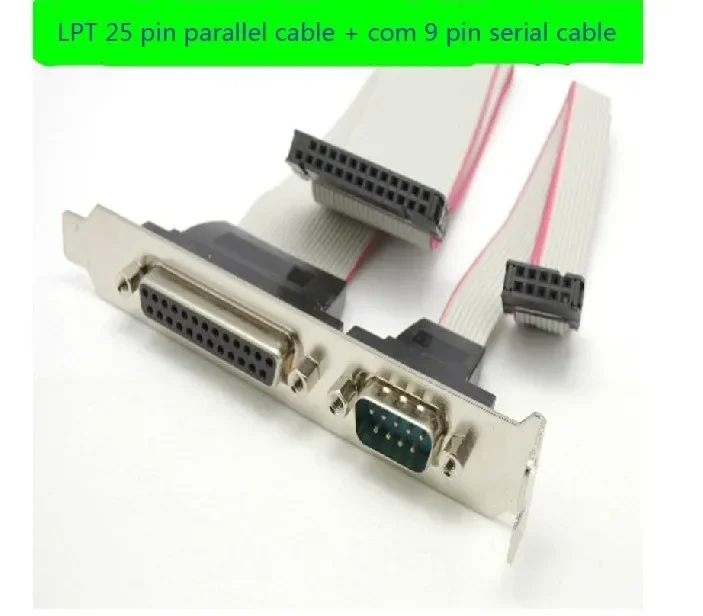 LPT 25Pin DB25 Printer Parallel Port + RS232 Com DB9 Serial Cable Desktop PC Rear Bracket Profile 30cm