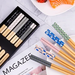5Pair Japanese Style Wood Chopsticks Color Reusable Chopstick Red Sandalwood Noodle Tool Chinese Gift Tableware Set New 2023