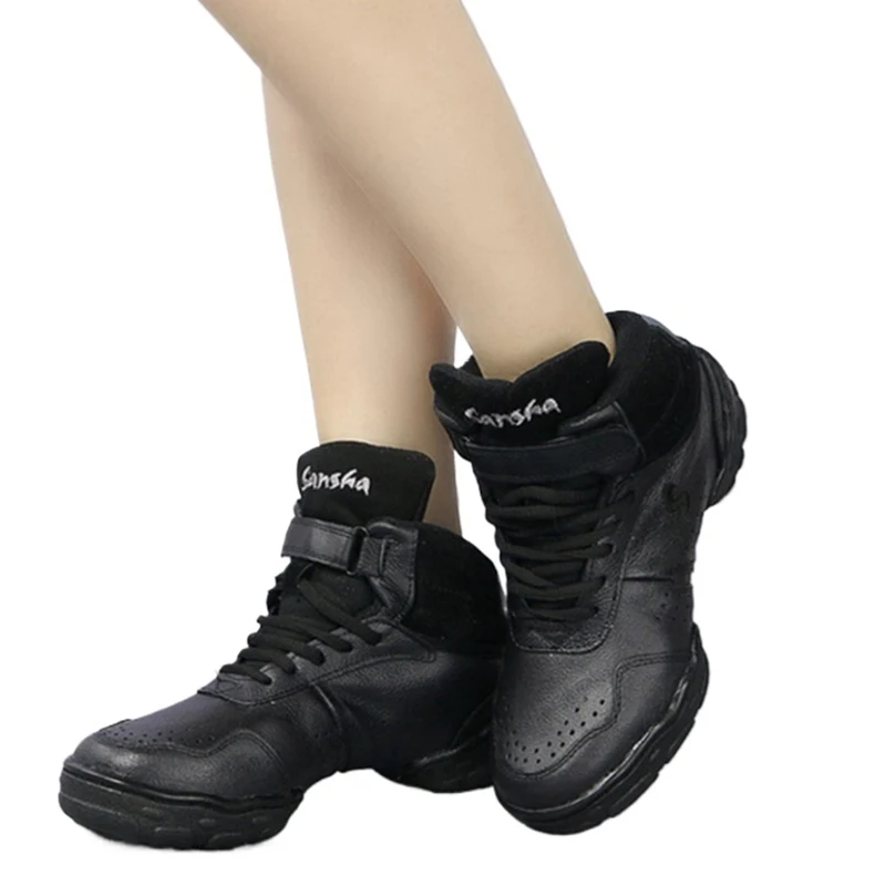 Sports Dance Shoes Genuine Leather Soft Sole Breathable High Top Jazz Salsa Modern Dance Sneakers For Women Man Size 36-45