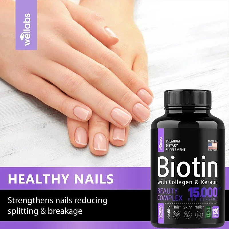 Super Strength Biotin Collagen Keratin –Hair Growth Vitamin – Nails & Skin, B1, B2, B6, B12 Complex Supplement for Men &Women