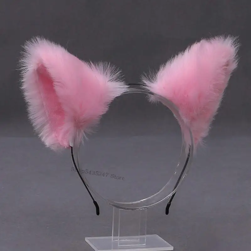 현실적인 고양이 귀 모피 플러시 헤드 밴드 애니메이션 코스프레를위한 일본 스타일 헤어 후프 액세서리 생일 파티 h7ef