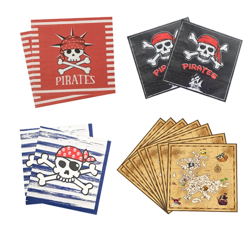 20/16Pcs Pirate Treasure Map Disposable Napkins Kids Happy Birthday Party Baby Shower Pirate Theme Party Decorative Supplies