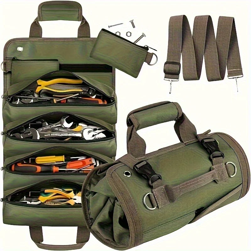 

Tool Tote Storage Bag with Multiple Compartment, Roll Up Oxford Bag, Suitable for Electricians Mechanics Organizing Hand Tools