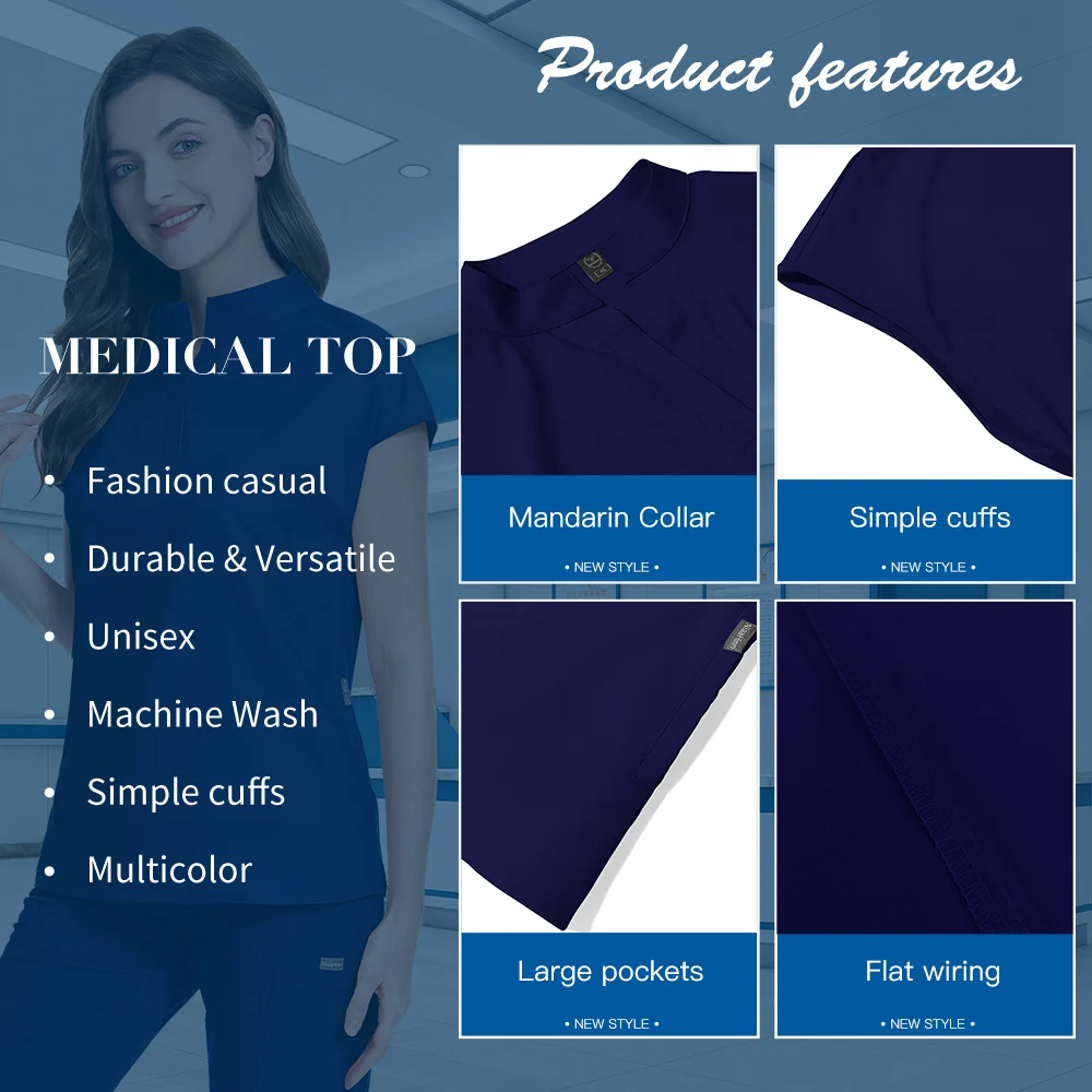 Uniformes de Spa Unisex de alta calidad, ropa de trabajo con cuello levantado, accesorios médicos, Tops de cirugía