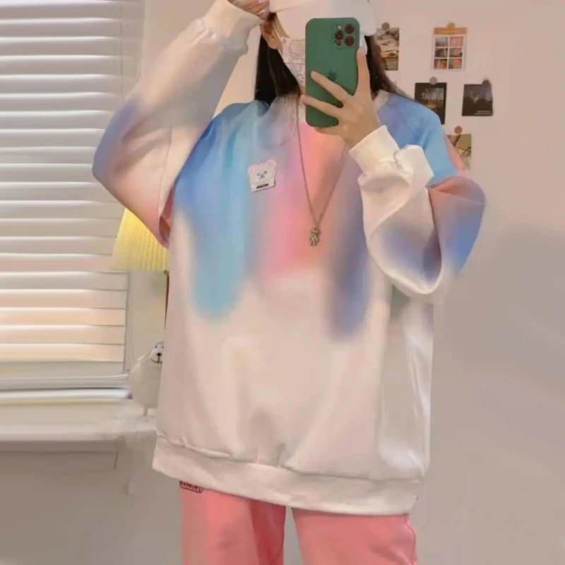 Women Sweatshirts Tie Dye 2022 Spring Autumn Female Hoodies Long Sleeve Loose Pullover Tops Casual Fashion Streetwear
