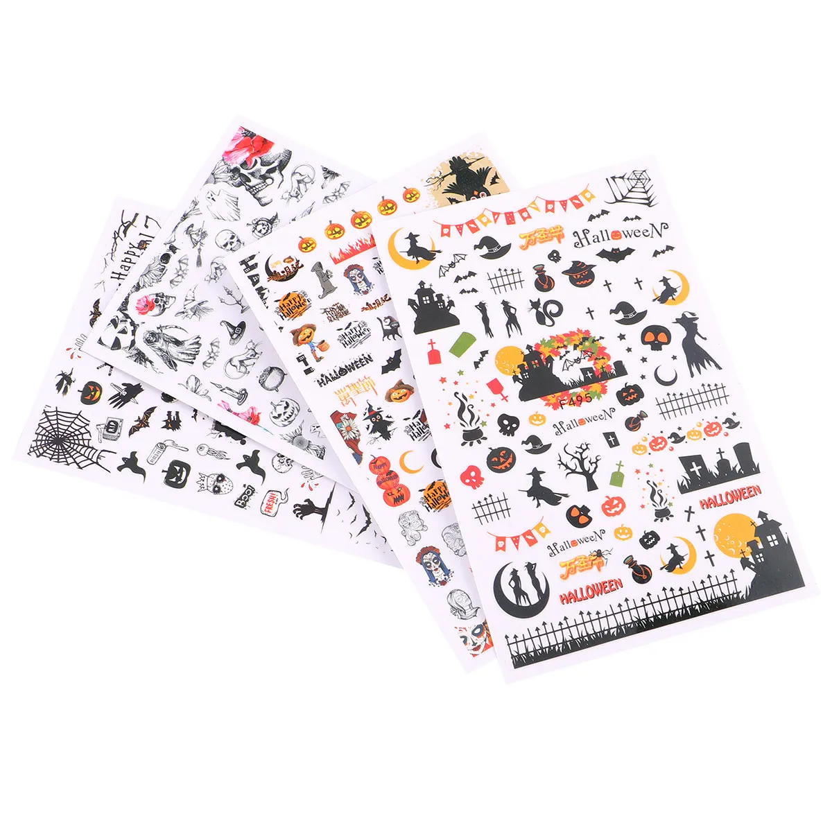

4 Sheets Halloween Nail Stickers Colorful Decals Wraps DIY Art Manicures Cartoon Designs Professional Learner Gift Nail Supplies