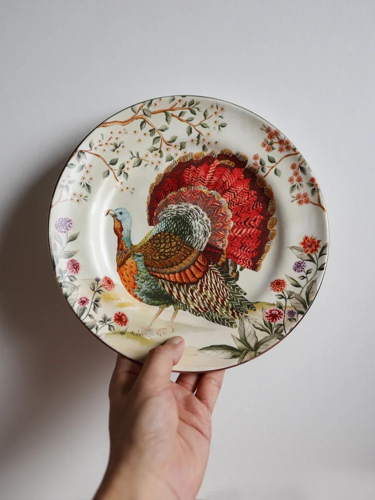 American country retro ceramic Western steak plate European turkey illustration decorative plate