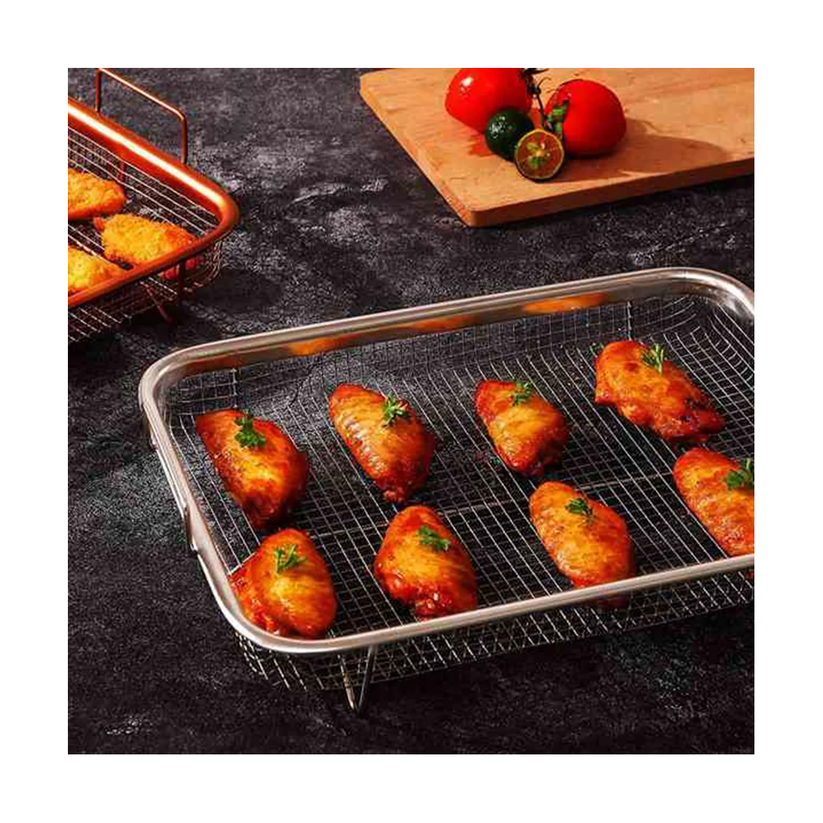 3 Pack Air Fryer Basket for Oven, Stainless Steel Grill Basket Non-Stick Mesh Basket Set, Air Fryer Tray Wire Rack