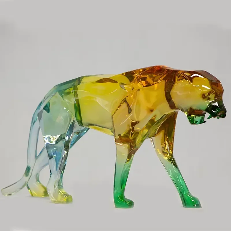 Multicolor Geometric Animal Figurine Handcrafted Artistic Decor Modern Elegant Home Ornament Transparent Resin Leopard