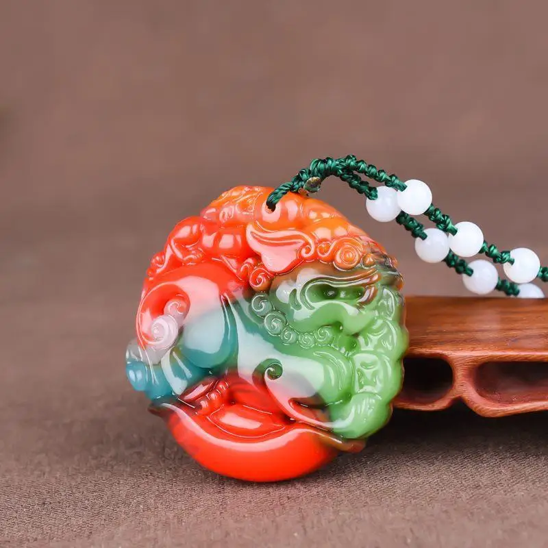 Pixiu pendant with colorful Yu single sided Qilin offering treasure pendant, men's and women's brand