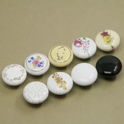 38mm 1pcs Printing Ceramic Handle Furniture Handles Kitchen Door Knobs and Knob Round Single Hole Black White Drawer Pulls