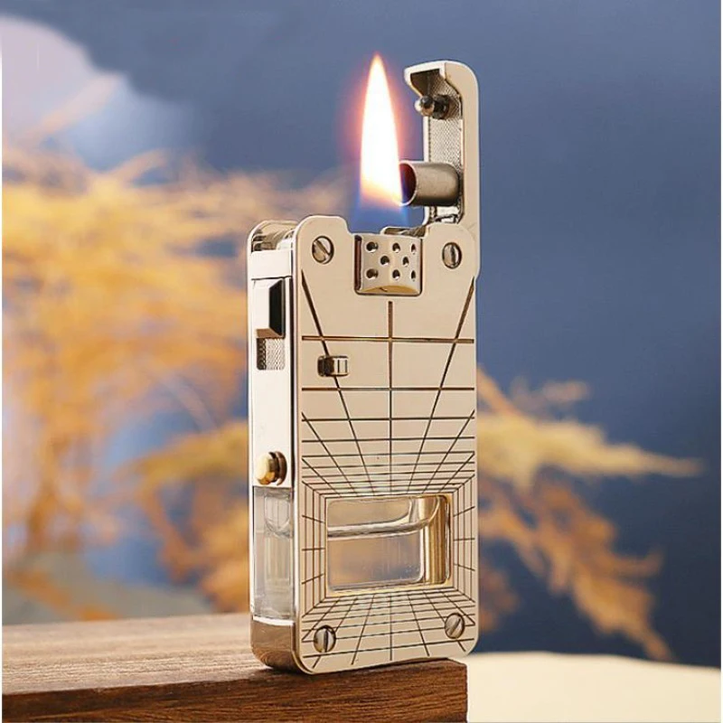 

High-End Transparent Oil Compartment Lighter with Automatic Ignition Dragon Tongue Design Unique Gift for Boyfriend