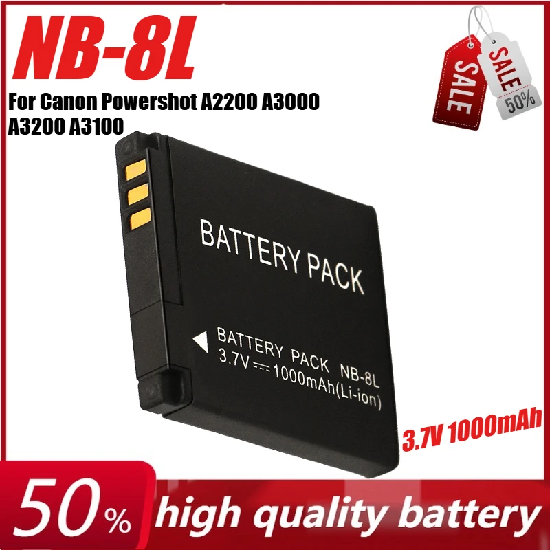 

3.7V 1000mAh NB-8L Rechargeable Digital Camera Battery Pack for Canon Powershot A2200 A3000 A3200 A3100 NB8L NB 8L