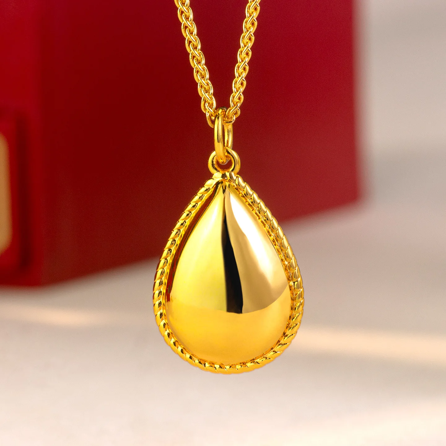 

Luxury 24K 9999 Pure Gold real gold Women's Point Drill Water Drop Pendant Clavicle Chain