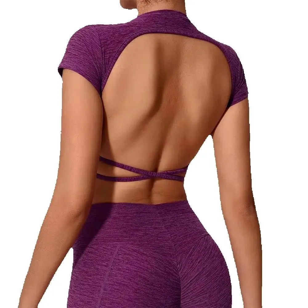 

Women T-shirt Sports Shirts Workout Tops Fitness Activewear Female Quick-Dry Yoga Clothes Sport Crop Tops Backless Gym Top Women