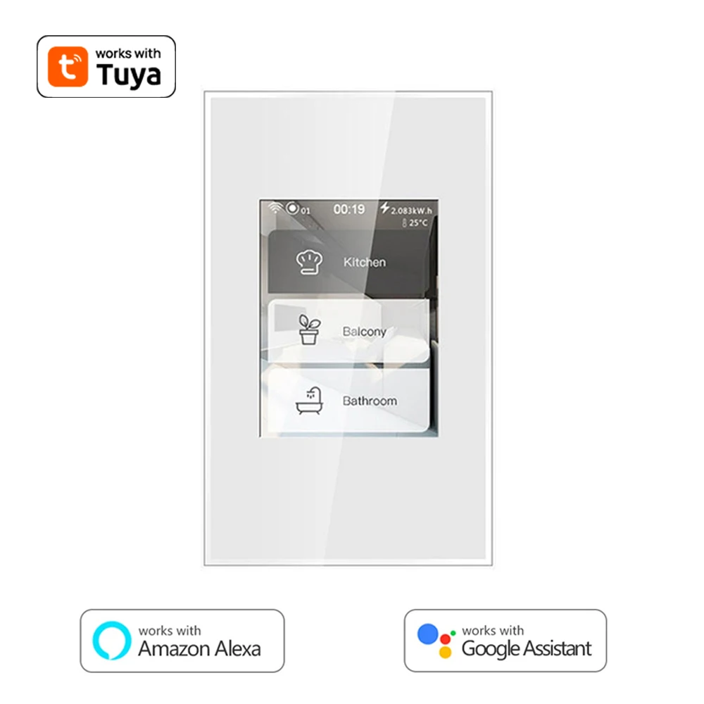 WiFi LCD Smart Light Switch US Curtain Switch Work with Tuya APP Alexa Google Home Control Smart Touch Light Switch 110/220V