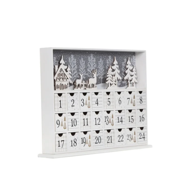 Customized productWooden White Advent Calendar Box for Chocolate with 24 Days Countdown Tabletop Decoration