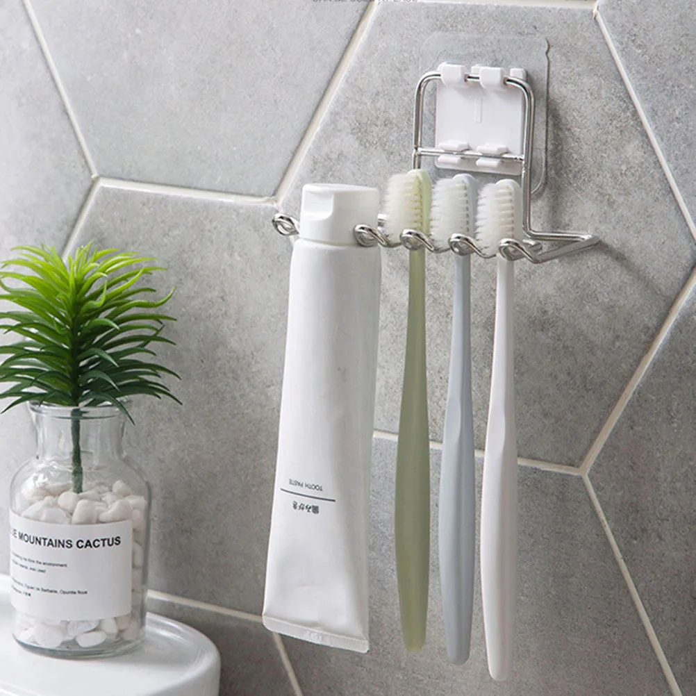 

Stainless Steel Toothpaste Shelf Sucker Rack Razor Storage Stand Punch Free Bathroom Organizer for Home Hotel Clean Tidy Counter