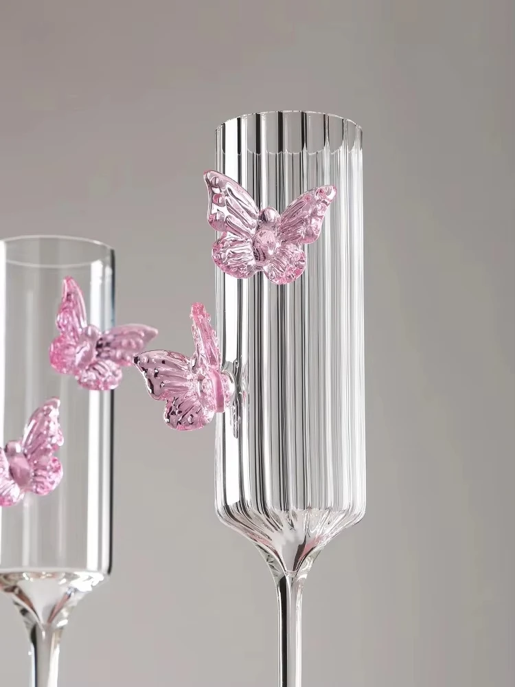 Creative Butterfly Tall Cup Champagne Cocktail Glass Barware Ladies Festival Pink Transparent Gift Birthday Party Wine Glasses