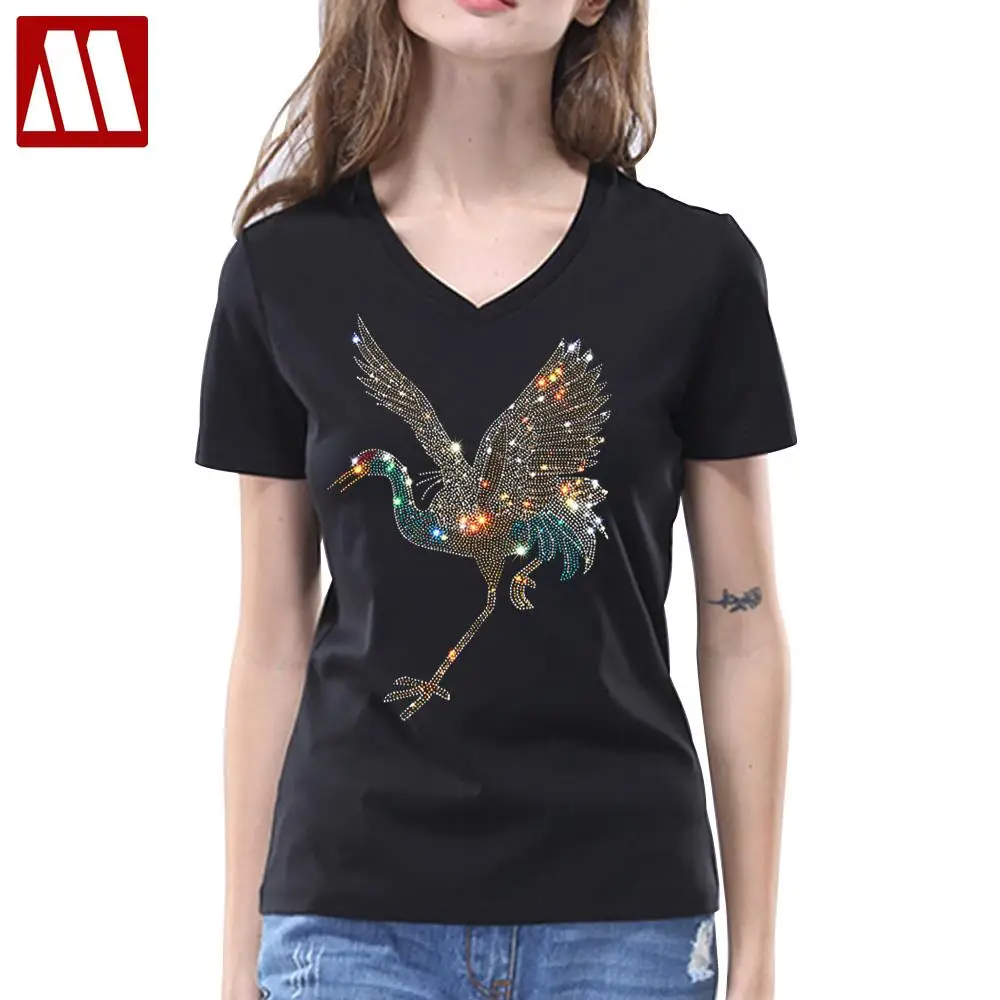 2024 Women Summer Cotton Streetwear Brilliant Flying Bird T-Shirt Lady Crane Dimaond Oversize T Shirt Ladies Y2K Punk Tees Tops