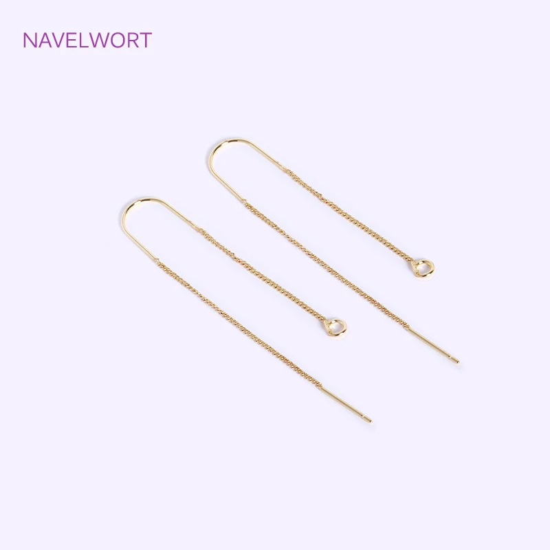 18K Gold Plated 0.6mm Thin Chain Ear Wire with Center U-Bar And Open Ring,Brass EarWire DIY Earring Making Supplies Wholesale