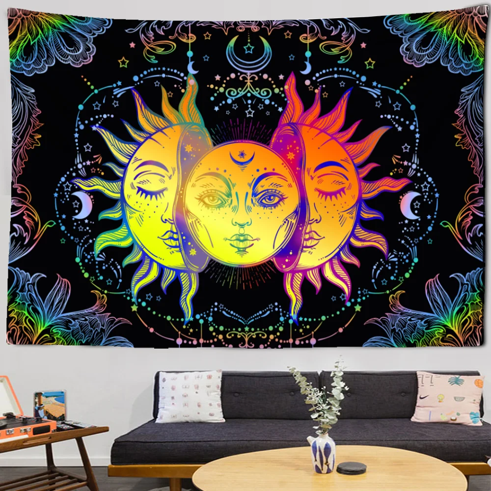 Tapestry Wall Hanging Tapestry Custom Mandala Black White Sun Moon Tarot Hippie Dorm Decor Rug Blanket Wall Art Home Decoration
