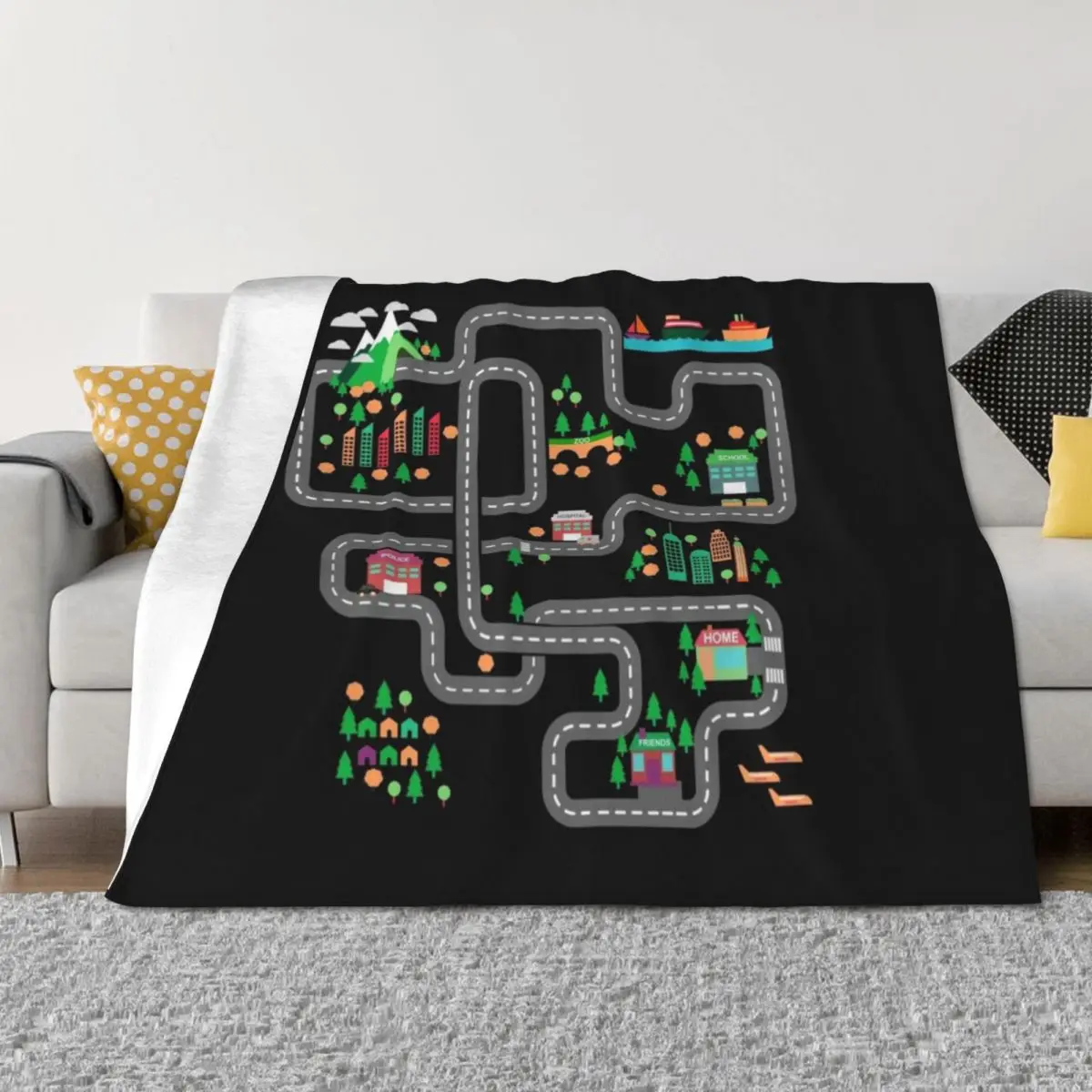 

Play mat Road Map, Racing Car Play Mat Funny Fathers Day gift Throw Blanket Thermals For Travel Multi-Purpose Thermal Blankets