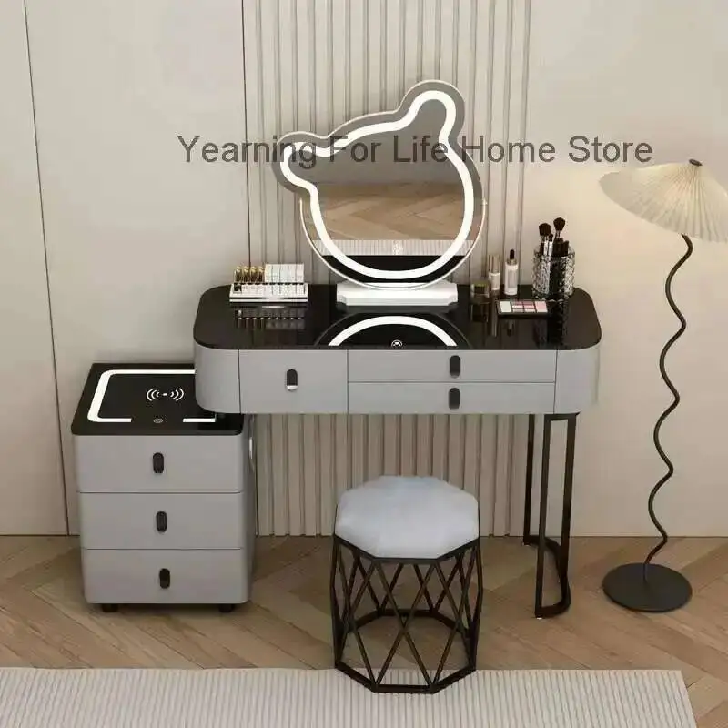 

Simple Princess Home Luxury Bedroom Makeup Table Solid Wood Multi-layer Dresser Intelligent Multi-functional Bedside Table