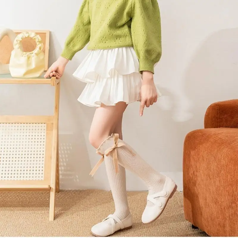 

U13F Leg Warmer Stockings Calf Socks Fashion Calf Socks Bowknot Leg Cover Children Knee Stockings for Girls 3-12 Year