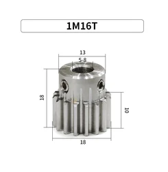 Foro 1M16T 5-6-6.35-8 Denti 1M Piccolo Ingranaggio 1 Mod Ingranaggio cilindrico 1 Motore Mini Ingranaggio Pignone 45 #   Diametro foro in acciaio Trasmissione 4-16 mm