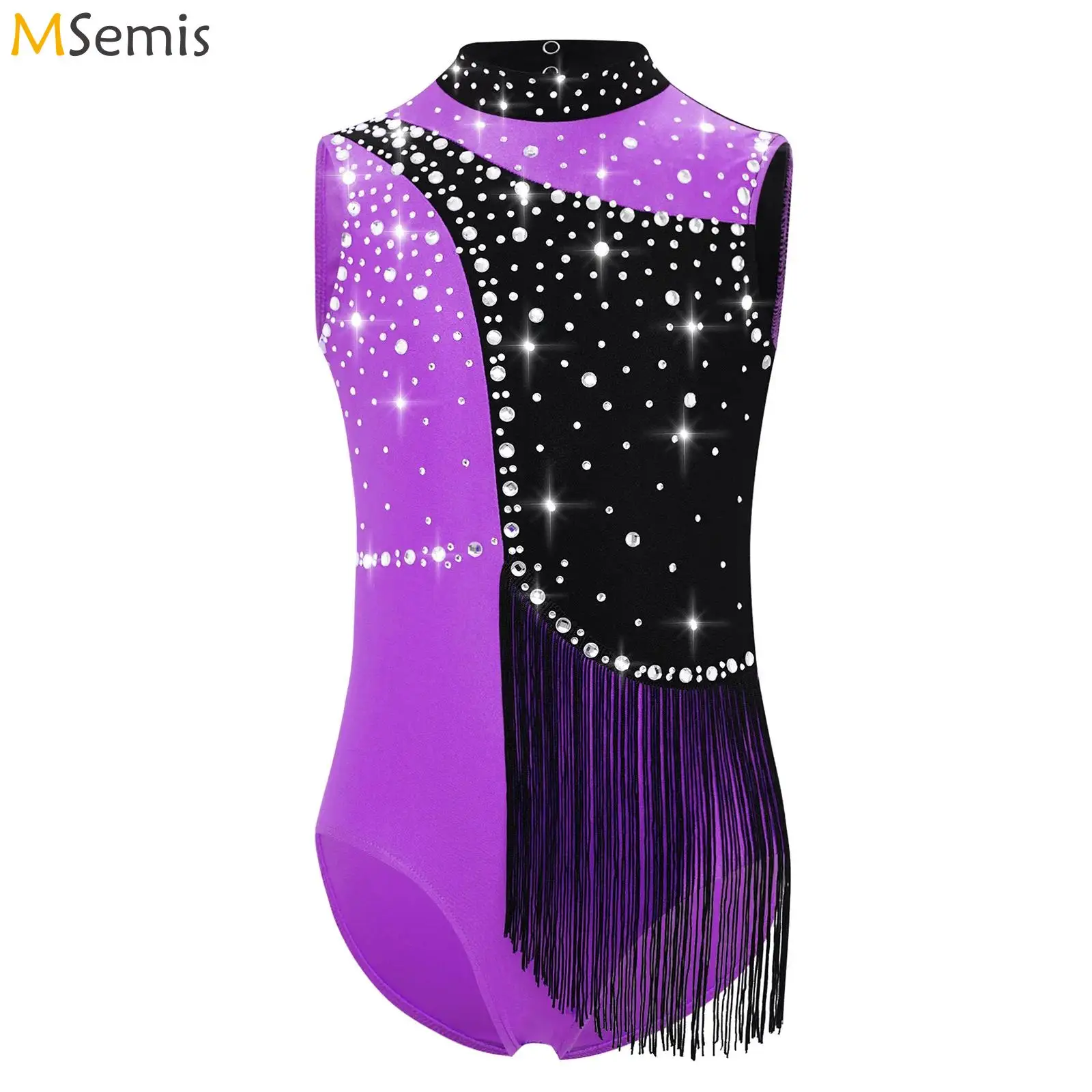 

Kids Girls Rhythmic Gymnastics Lyrical Dance Bodysuit Sparkly Rhinestone Ice Skating Ballet Dance Stage Performance Dancewear