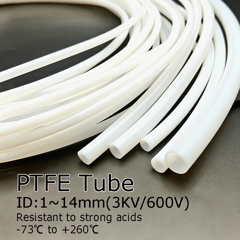 Fo grade white PTFE tube  1mm~14mm, smooth inner wall without scale, corrosion-resistant for industrial/laboratory use